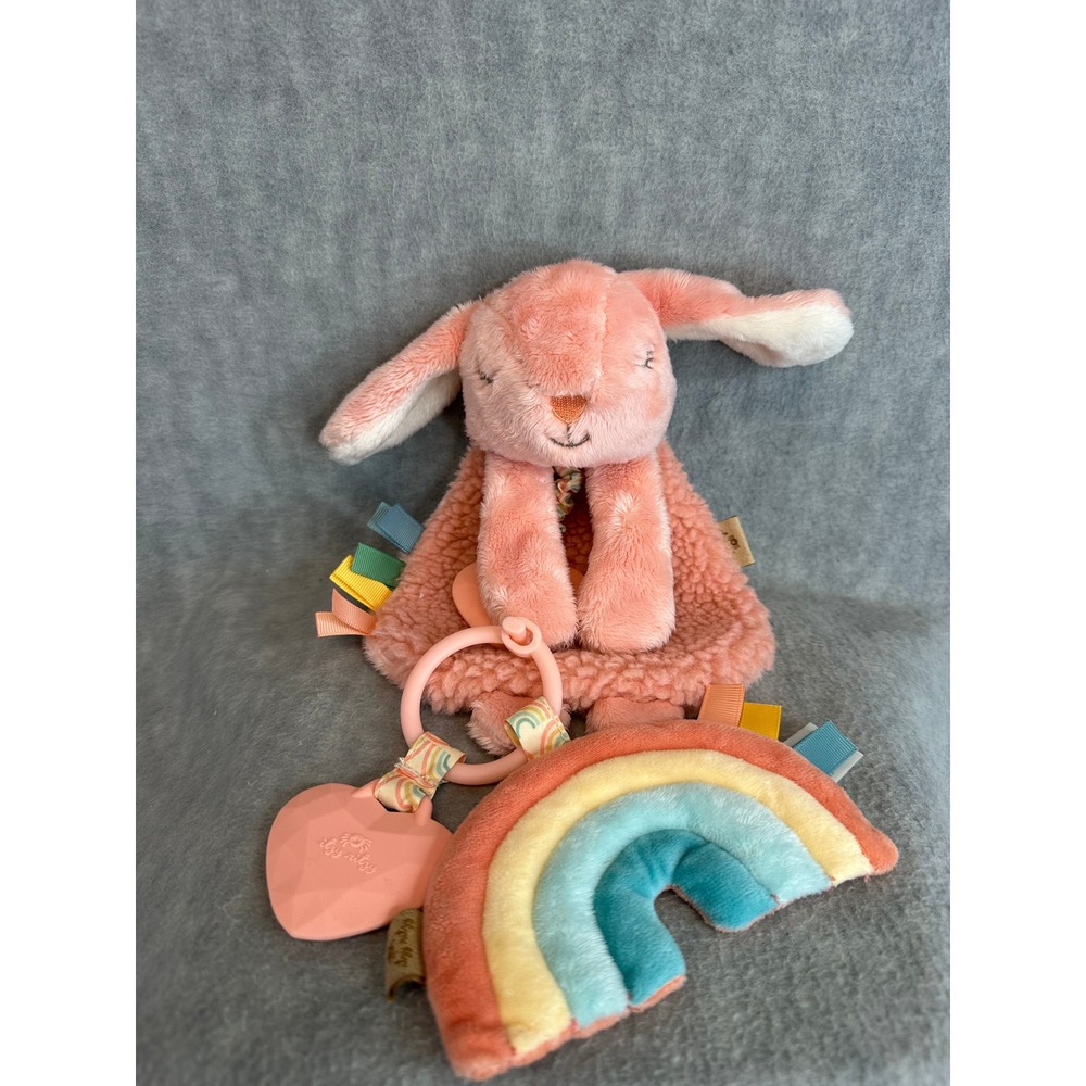 itzy ritzy Pink Bunny and Rainbow Heart Teether Toy Developmental Infants Babies